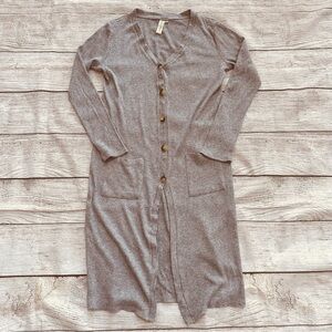 Allison Joy Grey Heathered Rib Knit Long Cardigan Sweater Ladies Sz S